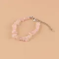 Bracelet en pierre de cristal rose irrégulière naturelle avec fermoir mousqueton et chaîne - Quartz rose