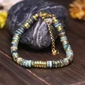 Bracciale in acciaio inossidabile regolabile con perle d'abaco in pietra naturale - Pietra di pino africano