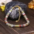 Bracciale artigianale in pietre naturali con dettagli in acciaio inossidabile dorato - Eliotropio Africano