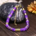 Bracciale regolabile in pietra naturale viola con accenti in acciaio dorato - Giada Viola Tinta