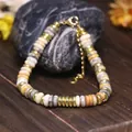 Bracciale regolabile in perle di pietra naturale con distanziatori in acciaio inossidabile dorato - Agata Crazy Lace