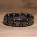 Macro view showing details of black hematite bead and block bracelet with elastic cord - Trapezoid and Bead Combo Style (#9)