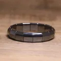 Detailed view of dark gray hematite bracelet with polished rectangular metallic beads - High Polished Rectangular Style (#24)