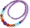 Handgefertigte Natursteinperlenkette mit lebendigen mehrfarbigen Chakra-Akzentperlen - Amethyst