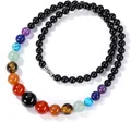 Handgefertigte Chakra-Halskette mit schwarzen Perlen und bunten Natursteinen - Obsidian