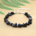 Armband van natuurlijke sneeuwvlok obsidiaan steenschilfers met zilveren karabijnsluiting - Sneeuwvlok
