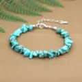 Handmade irregular turquoise chip stone bracelet with silver lobster clasp and chain - Turquoise