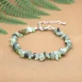 Natural green crystal irregular gemstone chip bracelet with silver lobster clasp - Prehnite