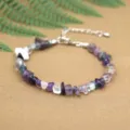 Multicolor natural irregular crystal stone bead bracelet with lobster clasp closure - Fluorite