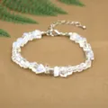 Natural clear and white irregular crystal chip bracelet with silver extender chain - Opal