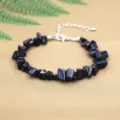 Natural blue goldstone irregular gravel bracelet with adjustable silver lobster clasp - Blue Sand