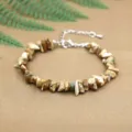Natural irregular picture jasper stone chip bracelet with adjustable silver-tone clasp - Picture Jasper