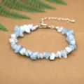 Natural light blue crystal irregular chip stone bracelet with adjustable silver chain - Aquamarine