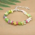 Handmade multicolor natural crystal chip bracelet with extension chain and silver clasp. - Crackle Quartz