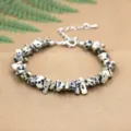 Natural Dalmatian Jasper irregular chip bracelet with silver lobster clasp - Black Spots
