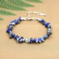 Natural Lapis Lazuli irregular chip stone bracelet with adjustable metal link chain - Lapis Lazuli