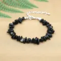 Handmade natural black stone chip bracelet with adjustable silver lobster clasp - Obsidian