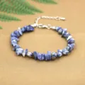 Natural blue sodalite irregular chip stone bracelet featuring adjustable lobster clasp - Blue Spot Stone