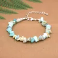 Natural stone irregular chip bracelet with adjustable silver lobster clasp - Amazonite