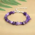 Natural purple amethyst chip bracelet with adjustable silver lobster clasp extender chain - Amethyst AA