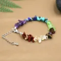 Handmade multicolor natural crystal irregular stone chip bracelet with silver lobster clasp - Multicolor