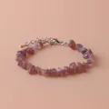 Natural strawberry quartz crystal chip bracelet with silver adjustable chain - Strawberry Quartz B