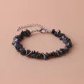 Natural irregular black stone chip bracelet with adjustable silver-tone lobster clasp - Hematite
