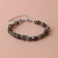 Natural irregular grey crystal stone bead bracelet with adjustable silver chain - Flash Stone (Labradorite)
