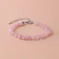 Natural pink crystal chip bracelet with adjustable silver lobster clasp extender chain - Rose Quartz