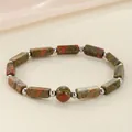Handmade natural unakite stone energy healing bracelet with rectangular beads for women - Unakite