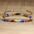 Handmade multicolor natural stone 2x4mm cylindrical bead adjustable woven cord bracelet - 7 Chakra Natural Stone Style / Multi-color
