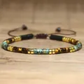 Handmade 2x4mm tiger eye and turquoise beaded adjustable braided cord bracelet for women - Tiger Eye and Turquoise Style / Yellow and Green Mixed