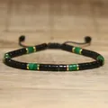 Handmade 2x4mm black and green natural stone beaded bracelet with adjustable black cord - Dark Green and Black Stone Style / Black Green Mixed