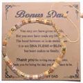 Handgemaakte Picasso jaspis kralenarmband met Bonus Dad sentimentele cadeaukaart - Bonus Vader Thema 02 (Grijs Bruine Steen Geel Touw)