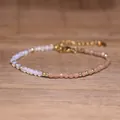 Close-up detail of handmade beaded bracelet with faceted natural stones and gold accents - Opal Peach Pink Style (#2)