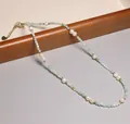 Elegante handgemaakte retro halsketting met zoetwaterparels en blauwe kralen voor dames. - Lichtblauw en Parelmoer Wit Stijl (XL0135)