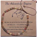 Handgemaakte Picasso jaspis natuursteen armband op een inspirerende kaart voor afstuderen - Avontuur Begint 01 (Picasso Steen Bruin Touw)