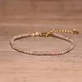 Close-up detail of handmade beaded bracelet featuring faceted natural pink stone beads - Light Pink Nude Tourmaline Style (#9)
