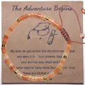Bracelet en perles de pierre naturelle Picasso tissé main avec carte de remise de diplôme - L'aventure Commence 03 (Pierre Orange Corde Brune)