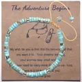 Bracelet en pierre naturelle Picasso fait main avec carte cadeau de remise des diplômes - L'aventure Commence 05 (Pierre Bleu Vert Corde Brune)