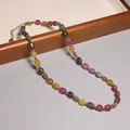 Élégant collier vintage en perles de verre colorées pour femmes avec détails dorés - Style Perles Galets Multicolores (XL0114)