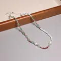 Collier fait main avec perles d'eau douce et perles de verre colorées - Style Perles d'eau douce et perles de verre vertes (XL0140)