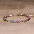 Bracelet bohème en pierres naturelles avec perles facettées multicolores et dorées. - Perles Facettées (Ajustable) / Tourmaline Arc-en-ciel