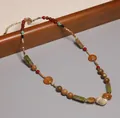 Collier bohème vintage avec perles d'eau douce naturelles et perles de pierres gemmes. - Style perlé multicolore bohème (XL0103)