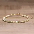 Bracelet en perles de pierre naturelle facettée avec chaîne dorée réglable bohème. - Perles Facettées (Ajustable) / Grenat Vert