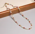 Collier élégant en perles de verre colorées de style vintage avec fermoir doré - Style perlé en glaçure colorée rouge et bleu (XL0132)