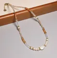 Collier de perles fait main vintage avec perles naturelles et perles en verre orange - Style perle d'eau douce et perle de verre facettée (XL0137)