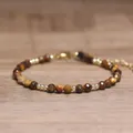 Bracelet bohème fait main en œil de tigre naturel facetté avec chaîne ajustable - Perles Facettées (Ajustable) / Œil de tigre