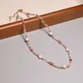 Collier de perles colorées avec perles d'eau douce naturelles et accents de verre - Style Patchwork Verre Coloré et Perle (XL0119)