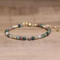 Bracelet en perles de pierres naturelles facettées fait main avec chaîne dorée réglable - Perles Facettées (Ajustable) / Agate Indienne